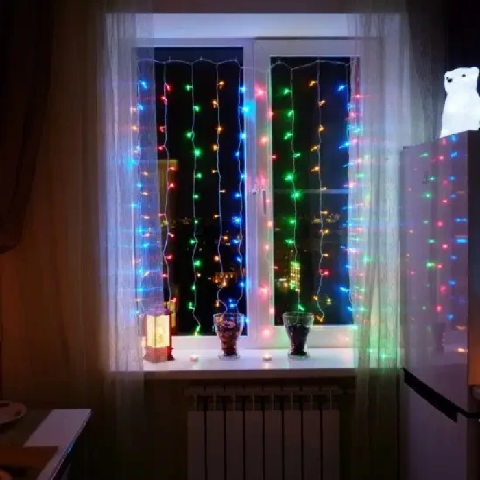 Новорічна яскрава LED Гірлянда Штора Роса 2х2м USB Мультиколор