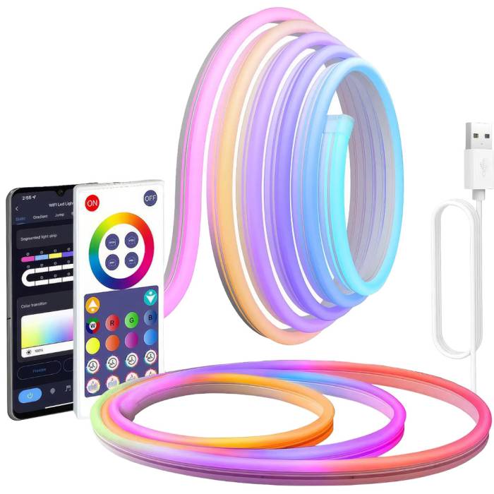 Светодиодная неоновая USB лента с управлением от телефона SFK-11 Bluetooth Гибкая светодиодная лента RGB 5м