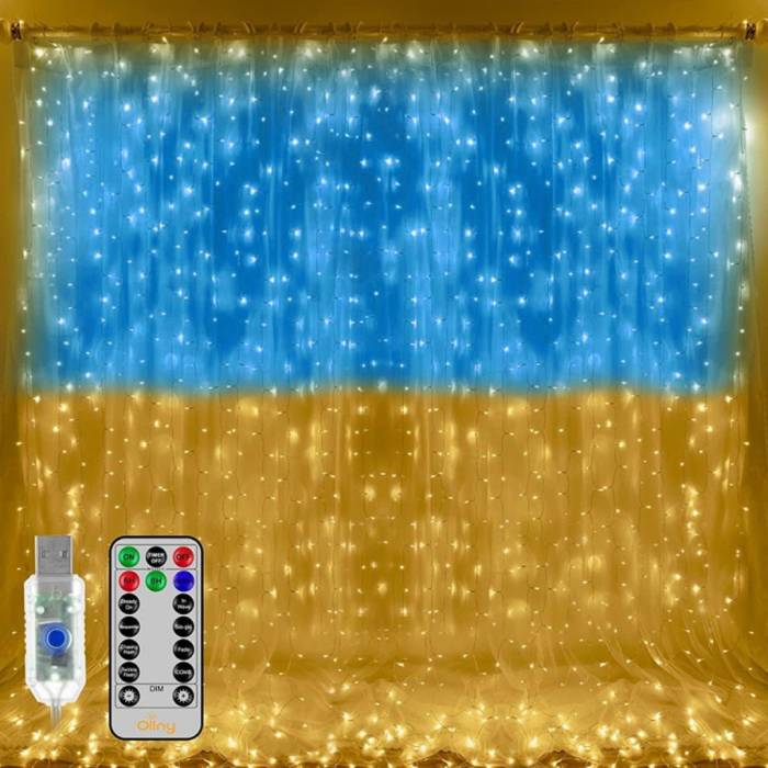 Гирлянда Штора цвет свечения Флаг Украины 2х2 м с пультом и USB SFK-09