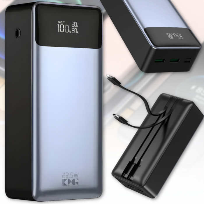 Повербанк 30000 mAh с встроенными кабелями Type-C и Lightning KP KPG-307 22.5W