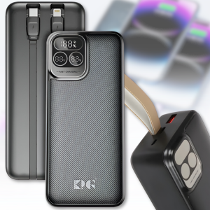 Повербанк 30000mAh з дисплеєм та вбудованими кабелями KP KPG-301 22.5W