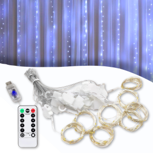 USB Гірлянда-штора "Роса" 2х2 метри 8 режимів світіння 8 ниток пульт ДУ Біле світло