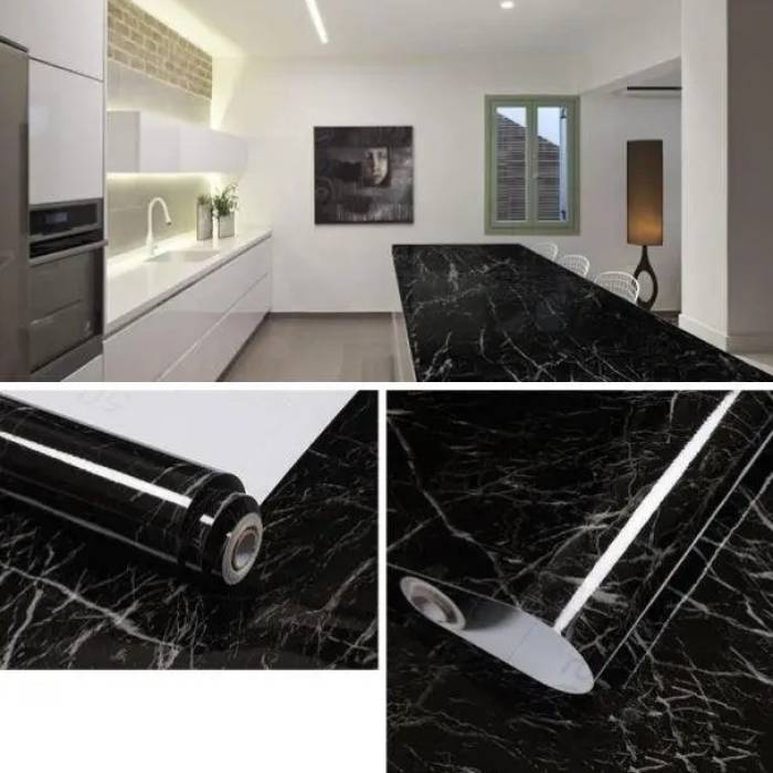 Самоклеюча Плівка 5м Чорна Мармур для Кухні Kitchen Sticker Мармурова Наклейка
