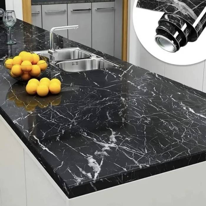 Самоклеюча Плівка 5м Чорна Мармур для Кухні Kitchen Sticker Мармурова Наклейка