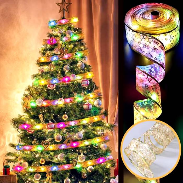 Гірлянда на ялинку у вигляді стрічки 50 Led на 5 метрів Christmas Decoration Мультиколор Гірлянда на батарейках