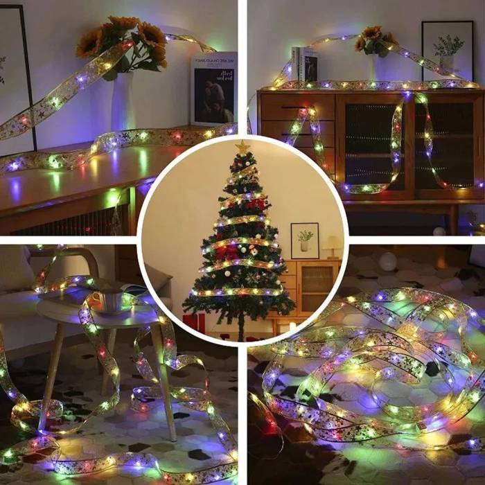 Гірлянда на ялинку у вигляді стрічки 50 Led на 5 метрів Christmas Decoration Мультиколор Гірлянда на батарейках