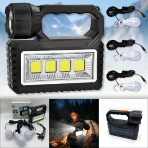 Акумуляторний ліхтар LED+COB із сонячною панеллю та 3 виносними лампами OK-718S-B