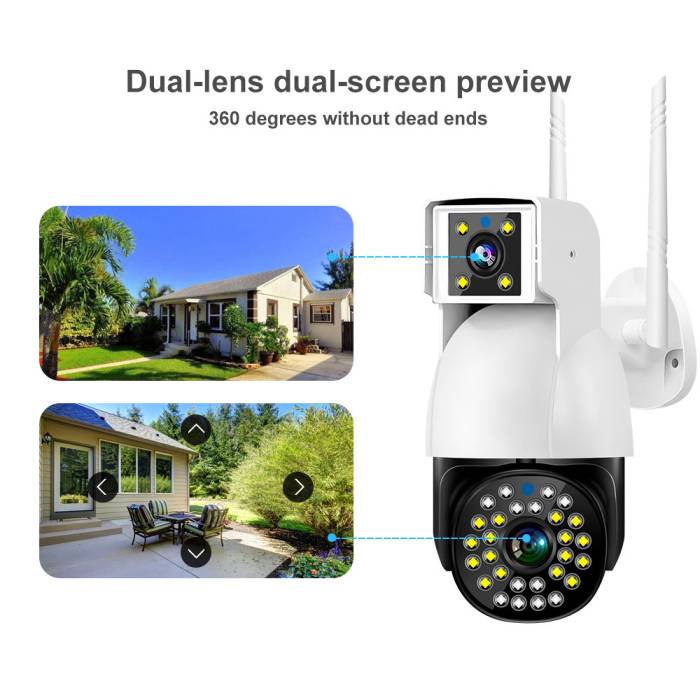 Вулична WiFi камера з двома об'єктивами та датчиком руху Smart Net Camera Портативна IP камера 3Мп