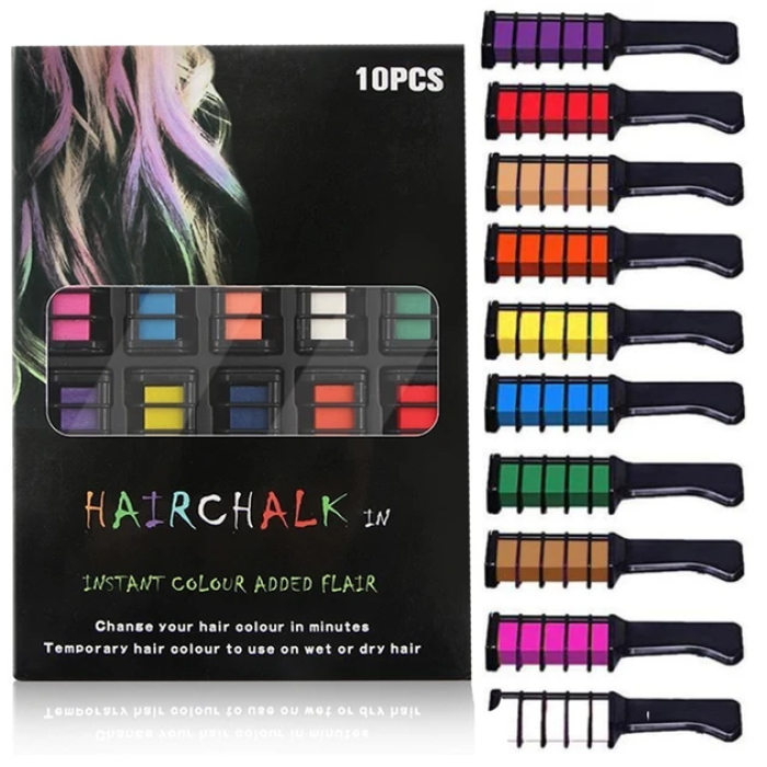 Набір крейд забарвлення для волосся 10 шт Hair chalk Гребінець з різнобарвними барвниками для волосся