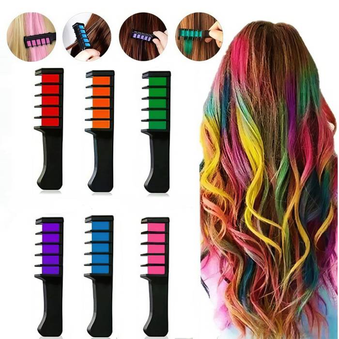 Набір крейд забарвлення для волосся 6 шт Hair chalk Гребінець з різнобарвними барвниками для волосся
