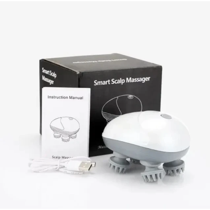 Портативный беспроводной массажер для головы Smart Scalp Massger Массажер для головы с силиконовыми насадками