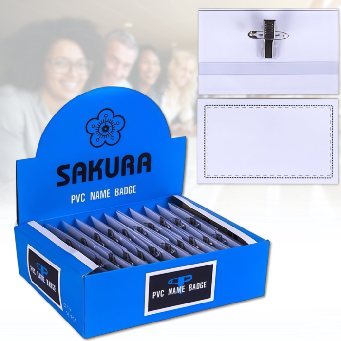 Бейдж SAKURA з шпилькою та прищіпкою Прозорий Упаковка 50 шт.