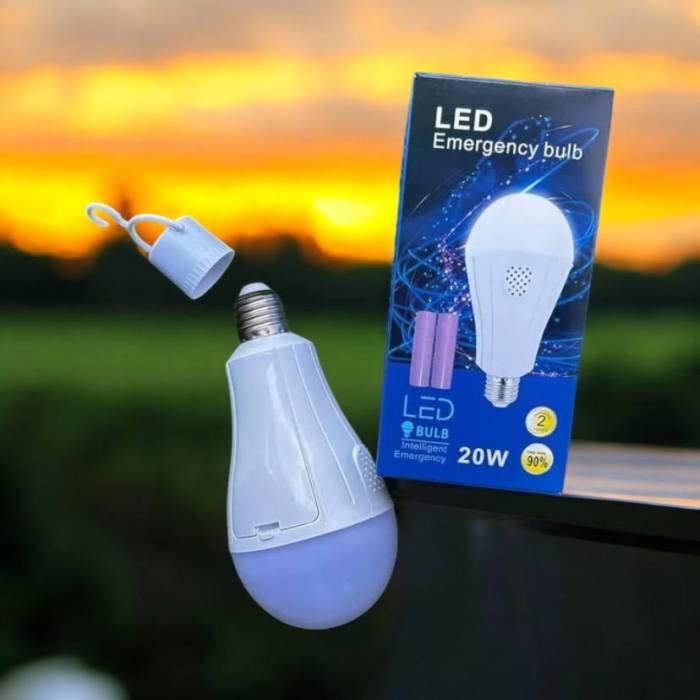 Акумуляторна аварійна світлодіодна LED лампочка 20W E27 з 2 акумуляторами та крючком