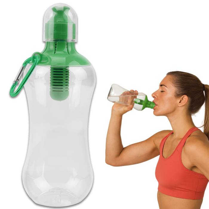 Пластикова пляшка для води з фільтром та карабіном 550 мл Bottle Спортивна пляшка для води Зелений