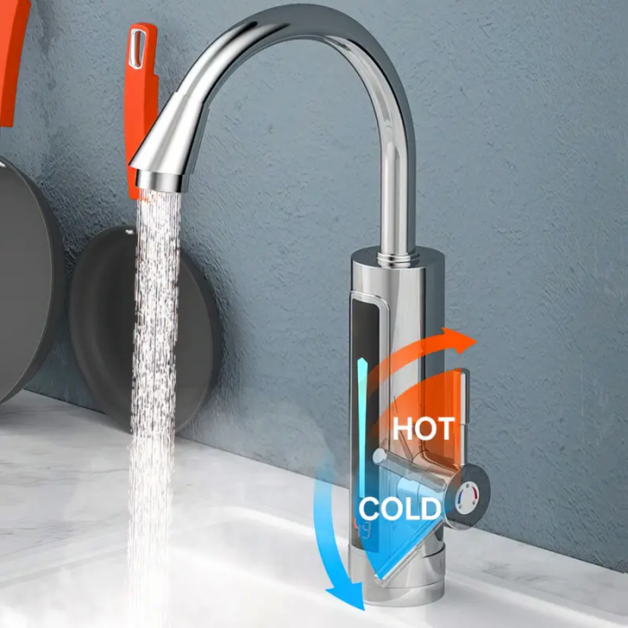 Электрический проточный кран-водонагреватель Water Heater Кран бойлер с дисплеем и нижним подключением