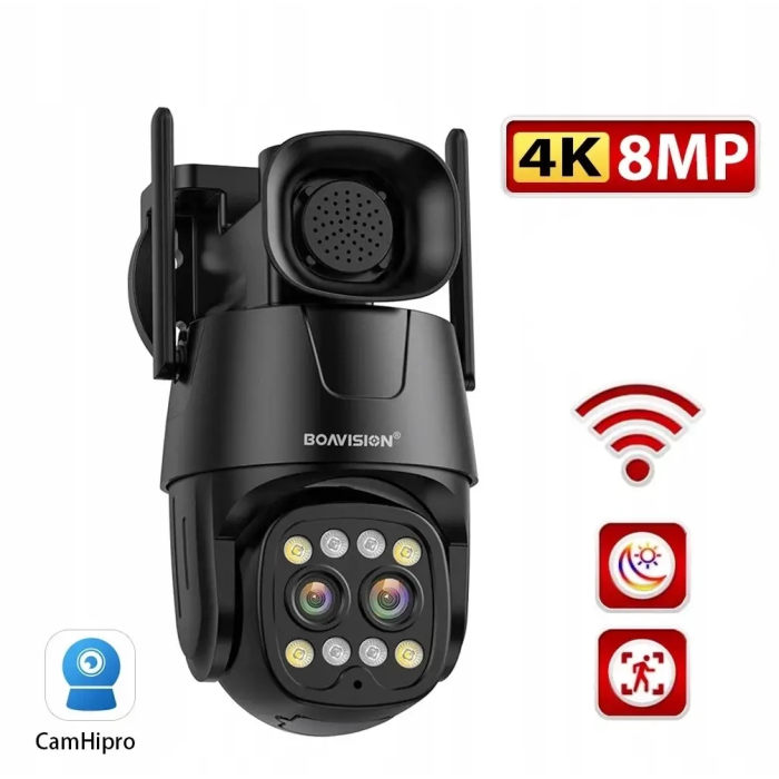 Уличная IP камера видеонаблюдения c двумя объективами 4K 8MP WiFi Камера с удаленным доступом