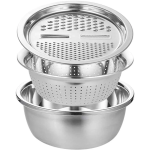 Багатофункціональний кухонний набір з нержавіючої сталі 3 в 1 Metal Basket Cutter Миска друшляк і тертка