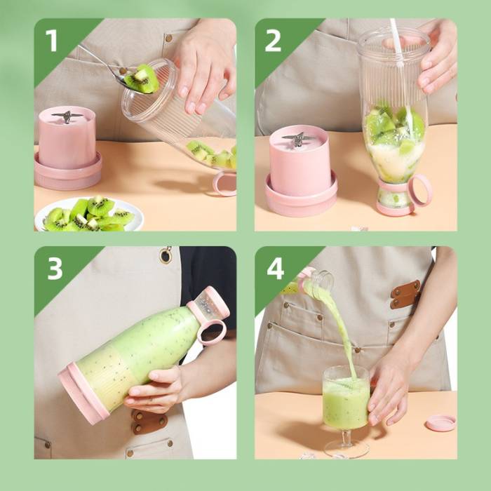 Пляшка-блендер на акумуляторі для коктейлів та смузі Mini Juicer Рожевий 420 мл