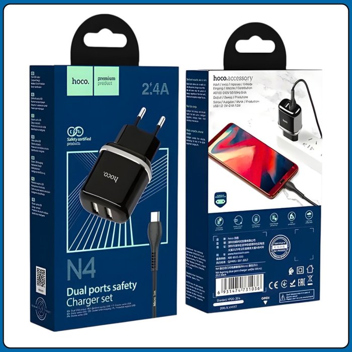 Зарядний пристрій USB×2 з підтримкою швидкої зарядки та кабелем USB-microUSB Hoco N4 Aspiring
