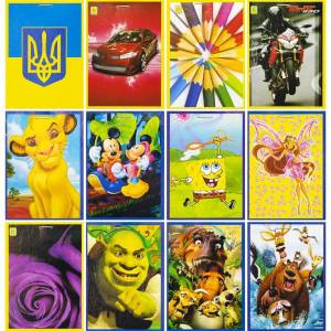 Блокнот А7 з 30 листами на скобі Коленкор Мікс картинок в упаковці 20 штук