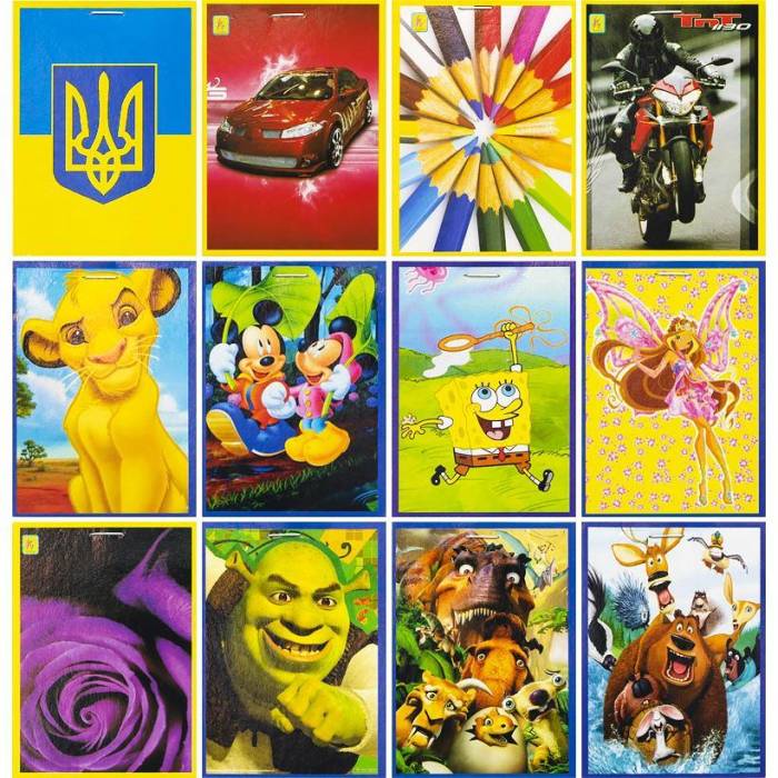 Блокнот А7 з 30 листами на скобі Коленкор Мікс картинок в упаковці 20 штук