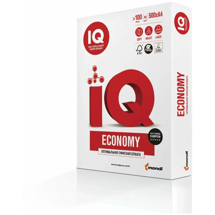 Папір для ксероксу щільність 80г/м² офсетний на 500 аркушів А4 IQ Economy в упаковці 500 аркушів