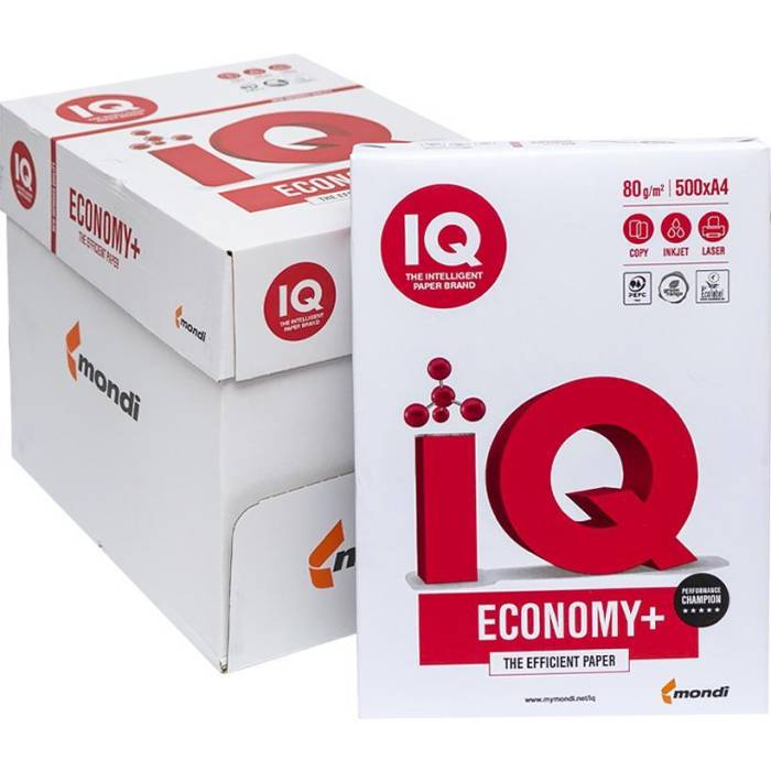 Папір для ксероксу щільність 80г/м² офсетний на 500 аркушів А4 IQ Economy в упаковці 500 аркушів