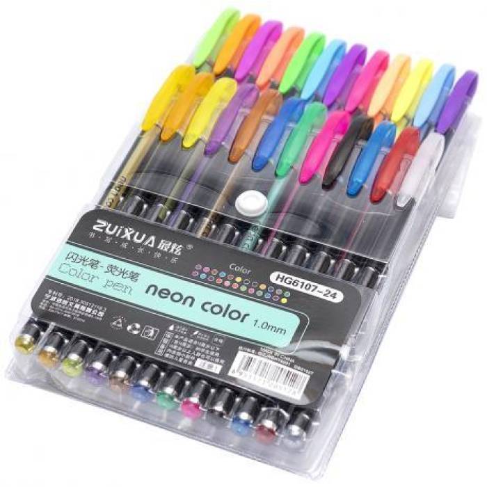 Набір неонових глітерних гелевих ручок 24 кольори Neon color HG6107-24 1 упаковка 2 шт