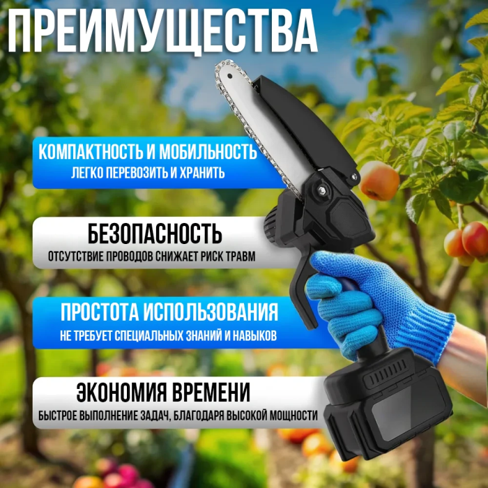 Акумуляторна ланцюгова пилка в валізі з 2 акумуляторами 24V