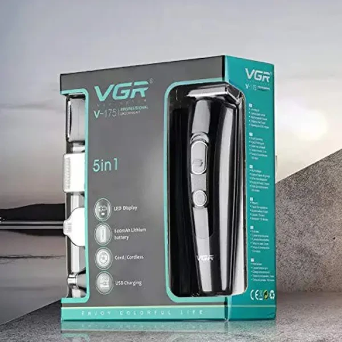 Машинка для стрижки акумуляторна VGR V-175 10 Вт 5 насадок Тример для вусів та бороди з насадками 5 в 1