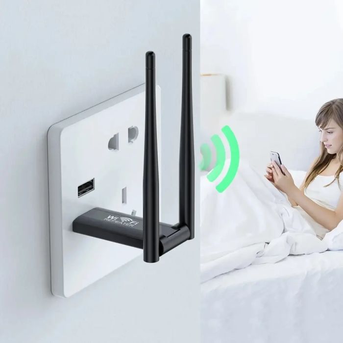 Двохантений бездротовий розширювач діапазону Wi-Fi сигналу USB Ретранслятор-підсилювач WiFi сигналу