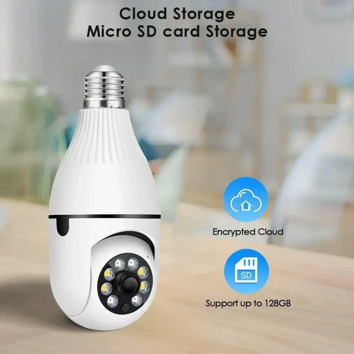Панорамная камера с датчиком движения WIFI в патрон Е27 PTZ Bulb Camera V380 Камера видеонаблюдения в патрон
