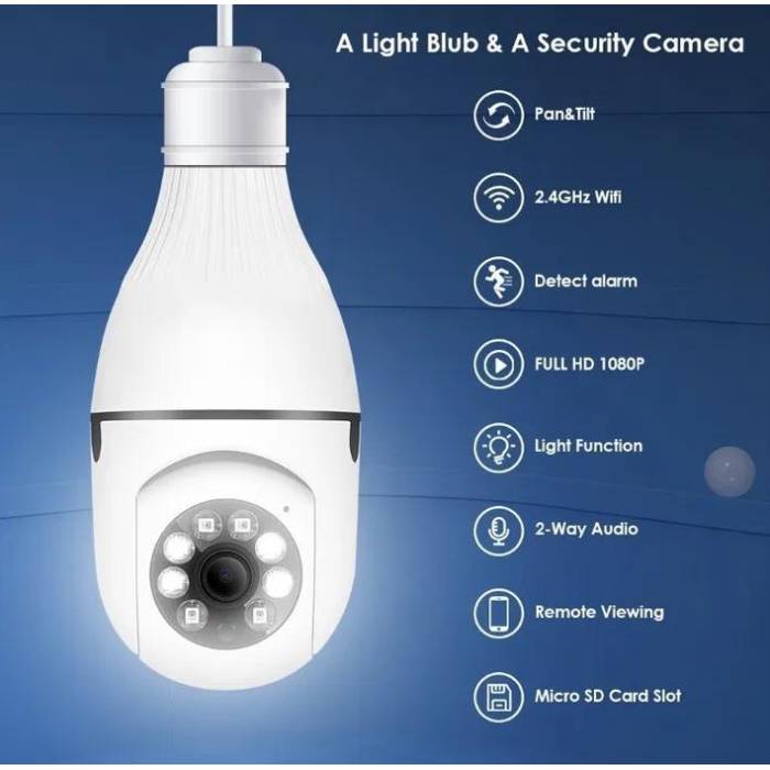 Панорамная камера с датчиком движения WIFI в патрон Е27 PTZ Bulb Camera V380 Камера видеонаблюдения в патрон