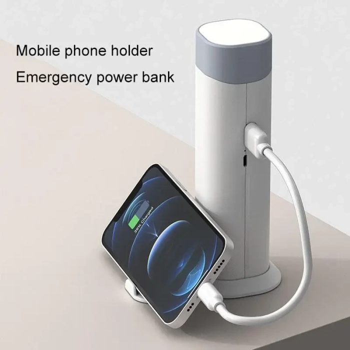 Настільна лампа-ліхтар із power bank та підставкою для телефону Master-7 Біла Бездротова лампа