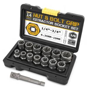 Набір інструментів для видалення ударних болтів та гайок 14в1 Nut extractor AND ES-14 Набір екстракторів у кейсі