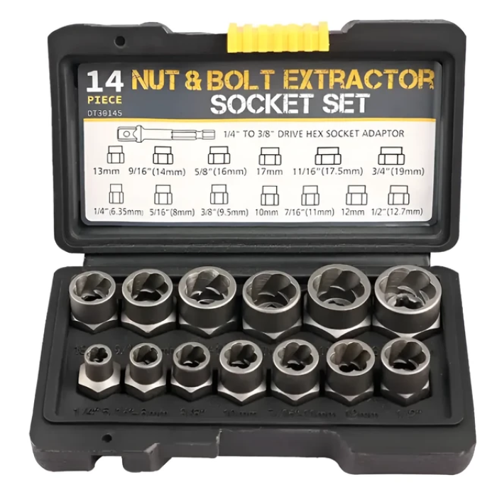 Набір інструментів для видалення ударних болтів та гайок 14в1 Nut extractor AND ES-14 Набір екстракторів у кейсі
