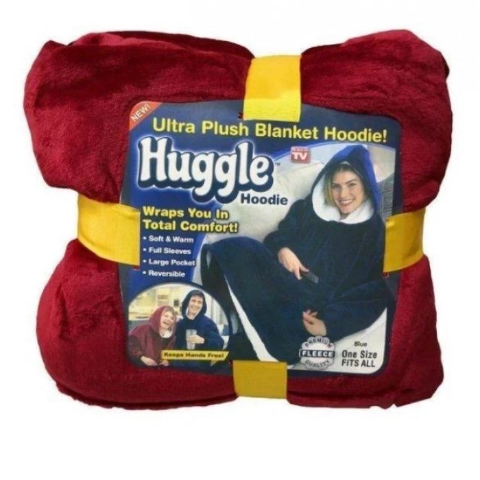 Плед толстовка с капюшоном и рукавами Huggle Hoodie оверсайз Бордовый