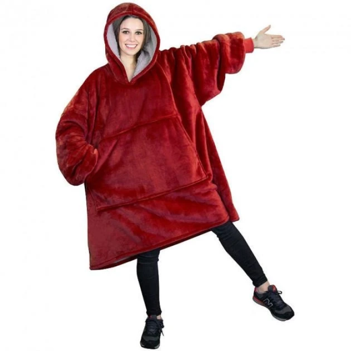 Плед толстовка с капюшоном и рукавами Huggle Hoodie оверсайз Бордовый
