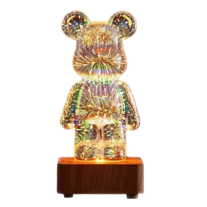 3D нічник скляний з ефектом феєрверку у вигляді ведмедика RGB Bearbrick LED Світильник-лампа на 8 кольорів