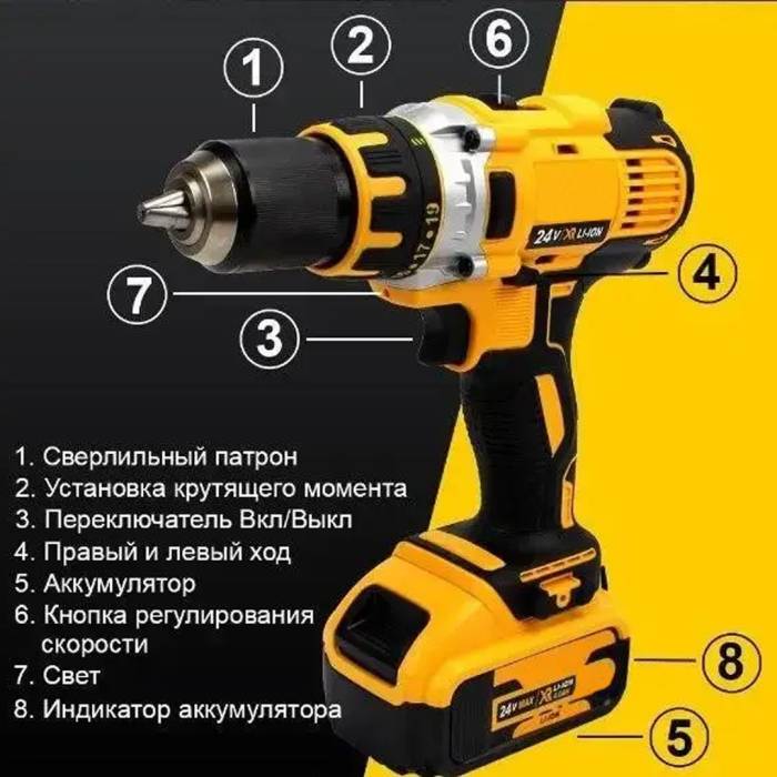 Акумуляторний шуруповерт з набором слюсарного інструменту Жовтий Дриль-шуруповерт акумуляторний