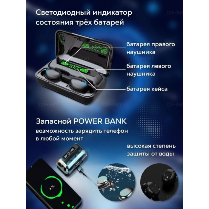 Бездротові вакуумні навушники Bluetooth сенсорні TWS F9-5 Black Навушники із зарядним кейсом та мікрофоном