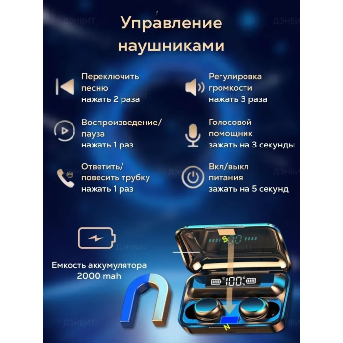 Бездротові вакуумні навушники Bluetooth сенсорні TWS F9-5 Black Навушники із зарядним кейсом та мікрофоном