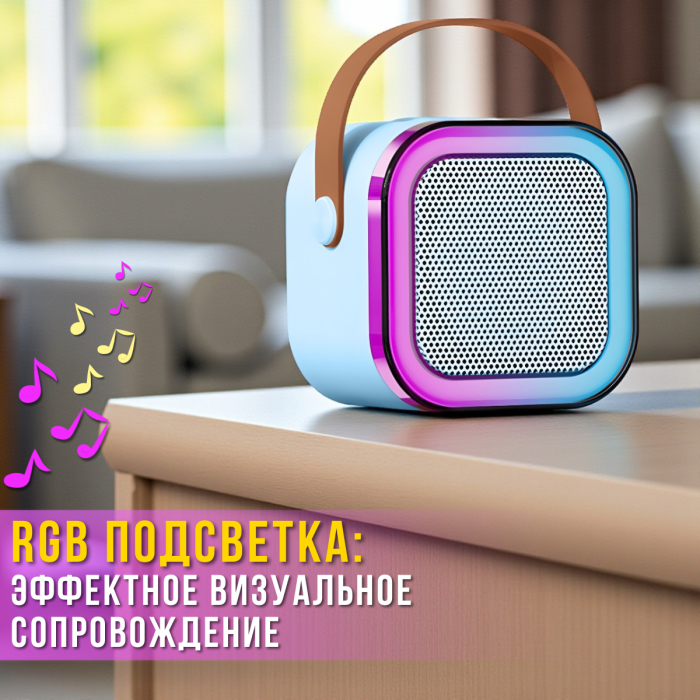 Мини-детское караоке с беспроводными микрофонами и RGB подсветкой K12