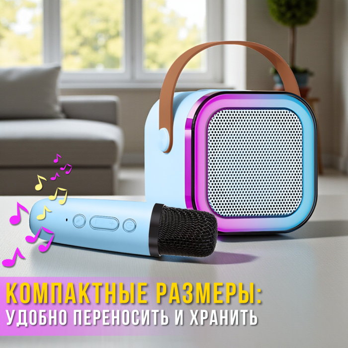 Мини-детское караоке с беспроводными микрофонами и RGB подсветкой K12
