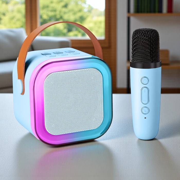 Мини-детское караоке с беспроводными микрофонами и RGB подсветкой K12