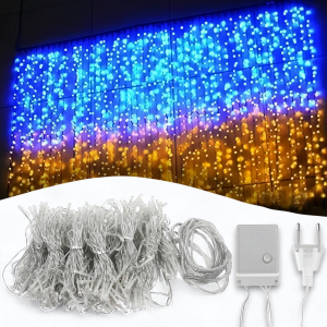 Гірлянда штора "Прапор України" 160 LED 3х2м 8 режимів світіння 220V Жовто-блакитне світло