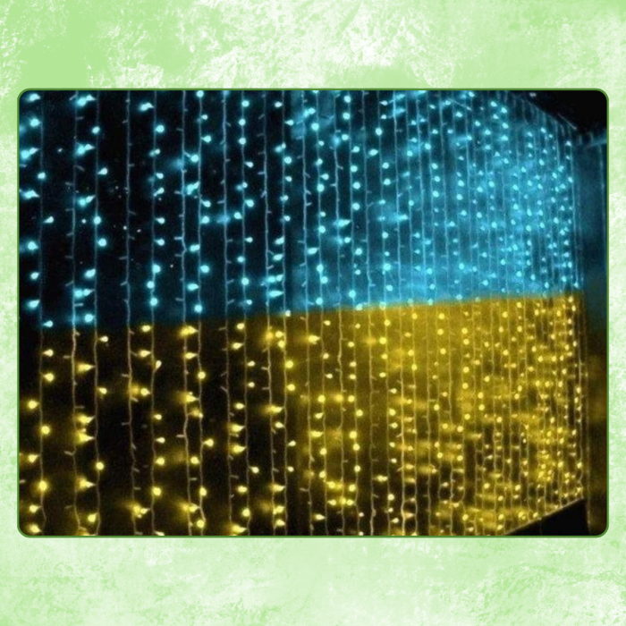 Гірлянда штора "Прапор України" 160 LED 3х2м 8 режимів світіння 220V Жовто-блакитне світло