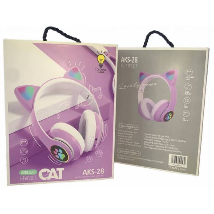 Наушники детские беспроводные Bluetooth с FM-радио Cat Ear AKS-28 LED Кошачьи ушки с подсветкой Бирюзовый