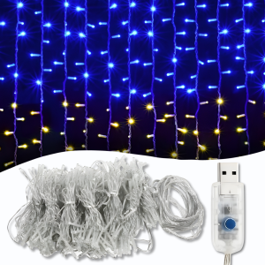 USB Гірлянда штора "Прапор України" 160 LED 2х2м 8 режимів світіння Жовто-блакитне світло