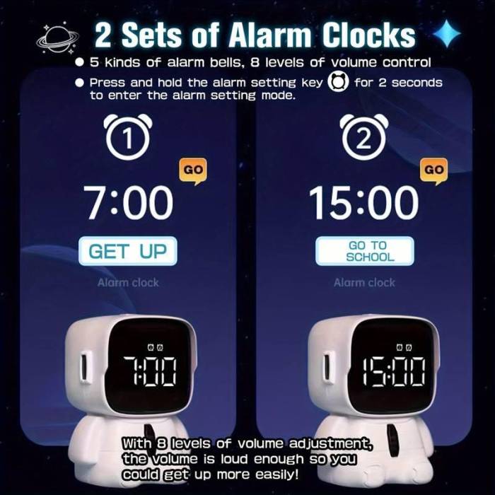 Світлодіодний електронний настільний будильник у вигляді робота Robot clock Білий